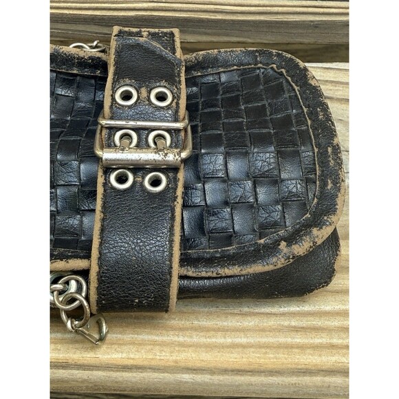 Sacchetto by Tokyobay Biker Themed Black Mini Crossbody Bag Distressed 4x6 Inch - Picture 2 of 11